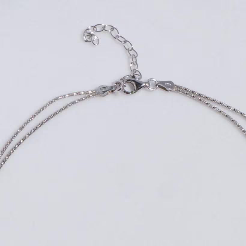 Italian Double Silver Necklace with Knot & Swarovski Pearls