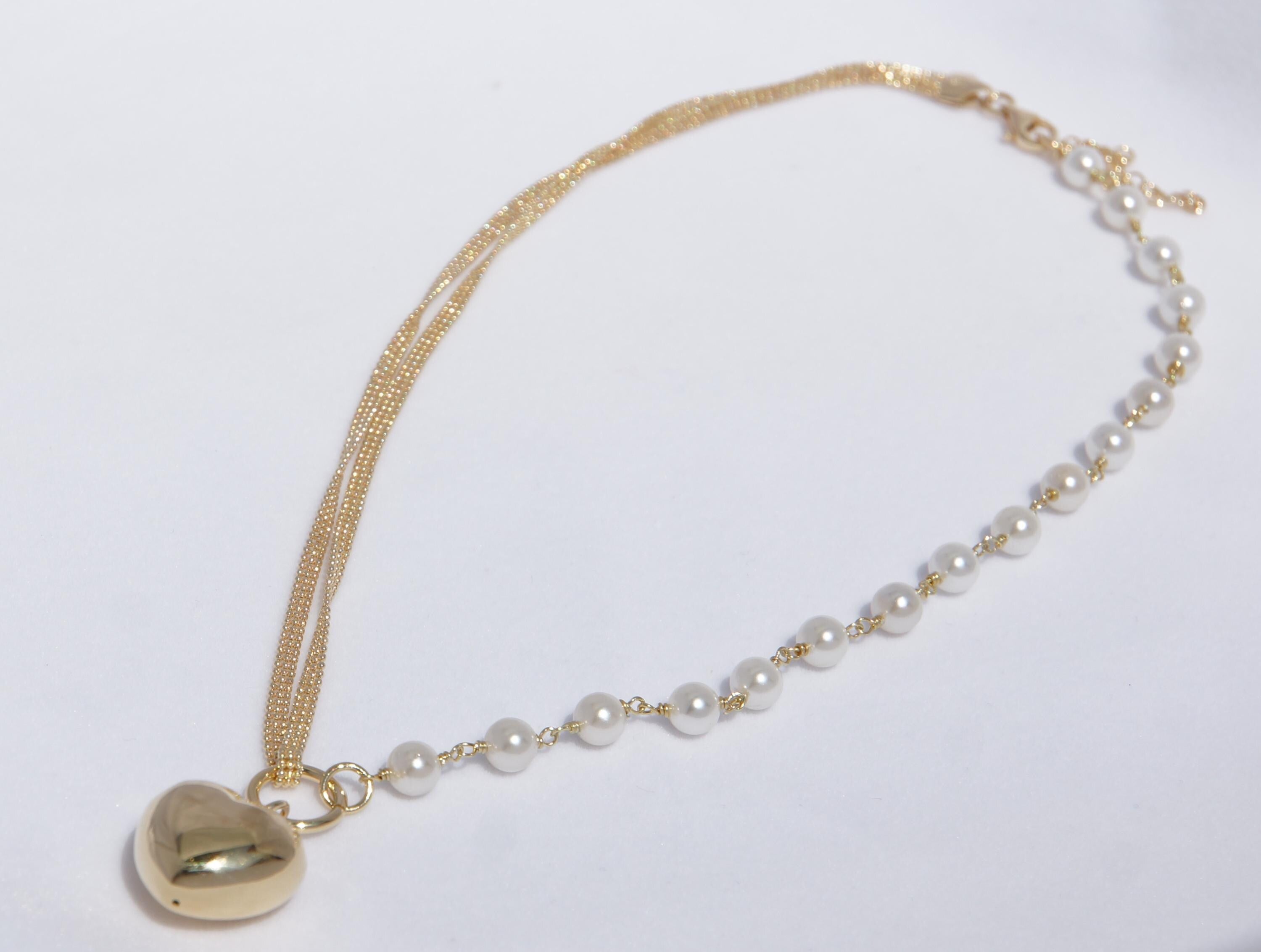 Heart Pendant Necklace · Half Pearl Half Gold Chain