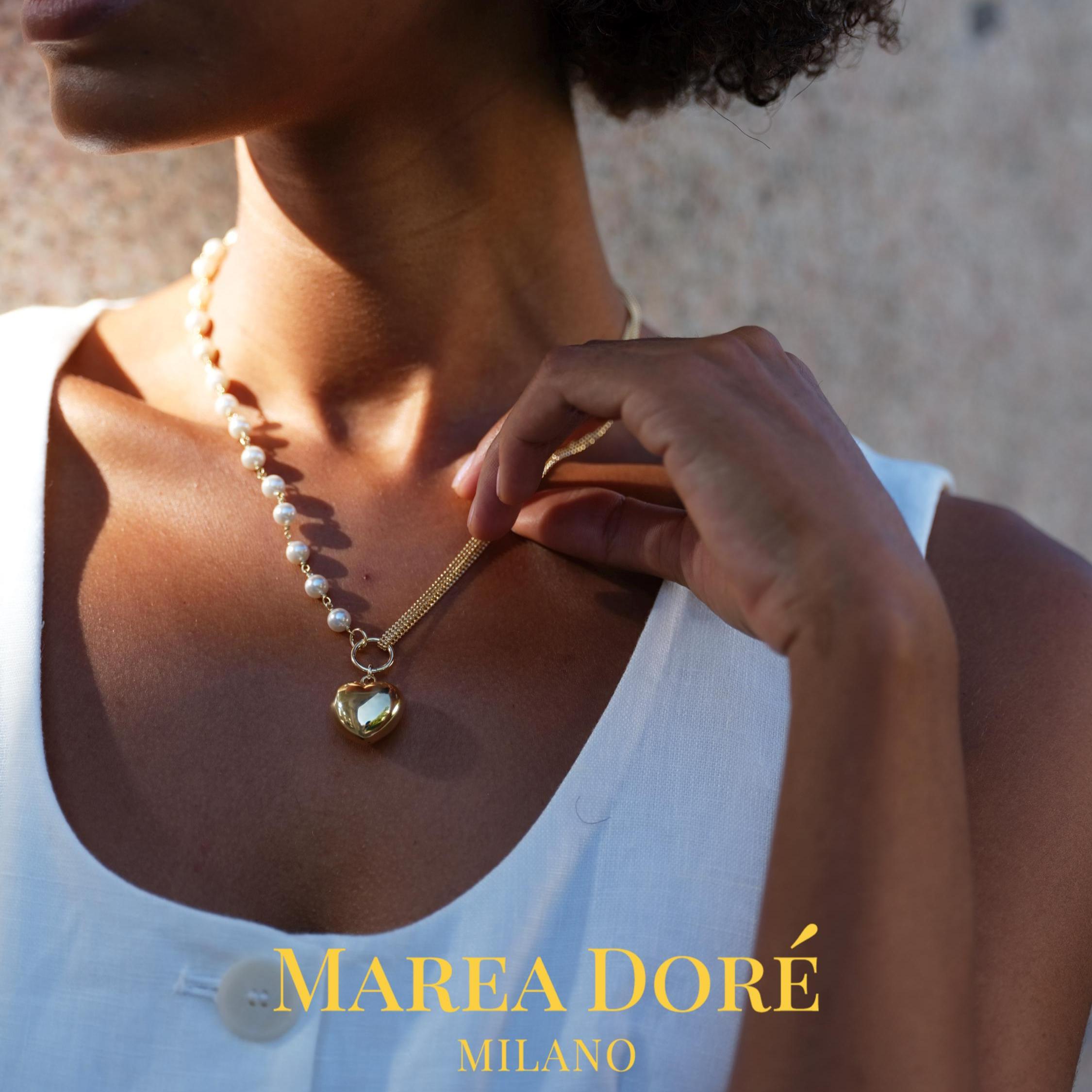 Heart Pendant Necklace · Half Pearl Half Gold Chain