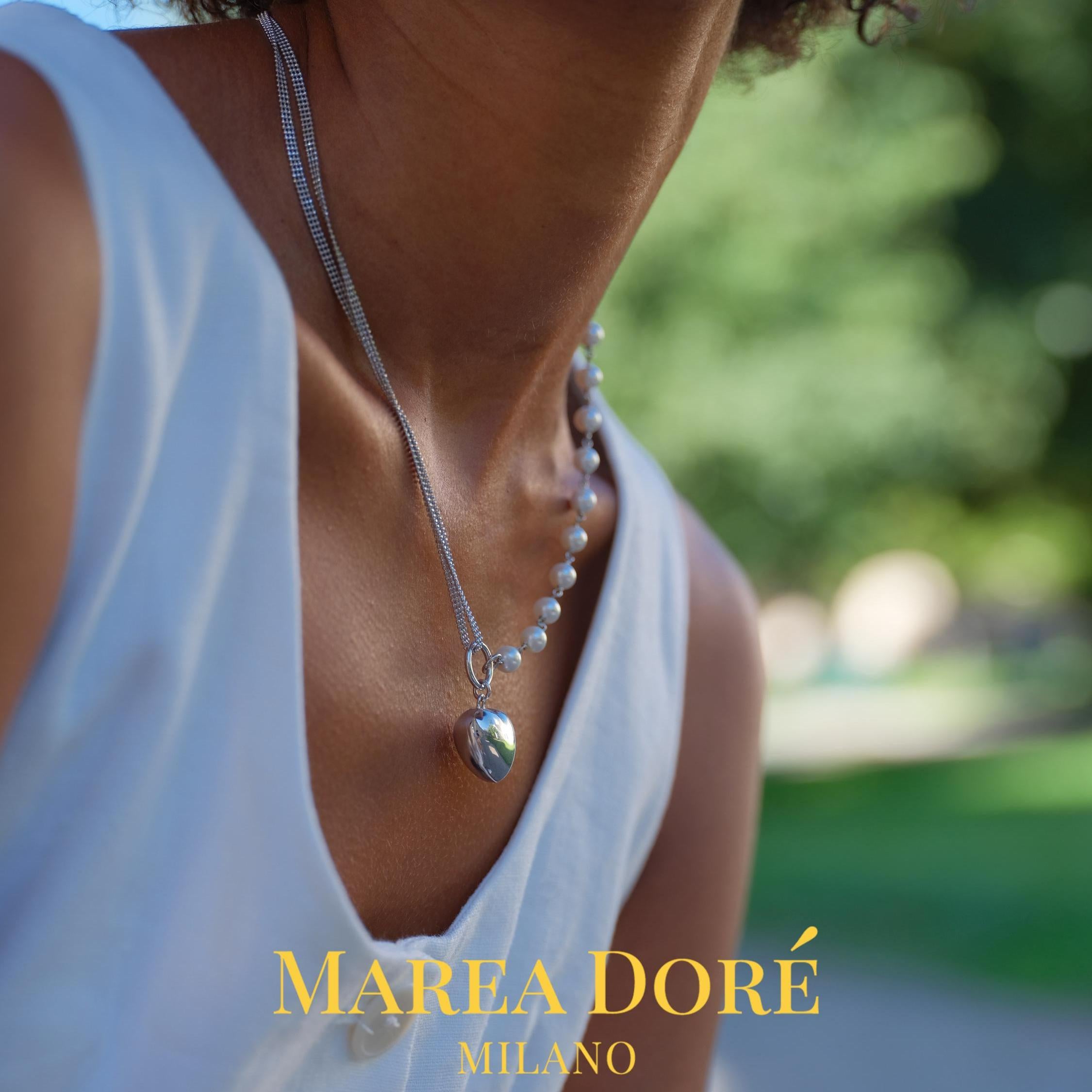 Heart Pendant Necklace · Half Pearl Half Gold Chain