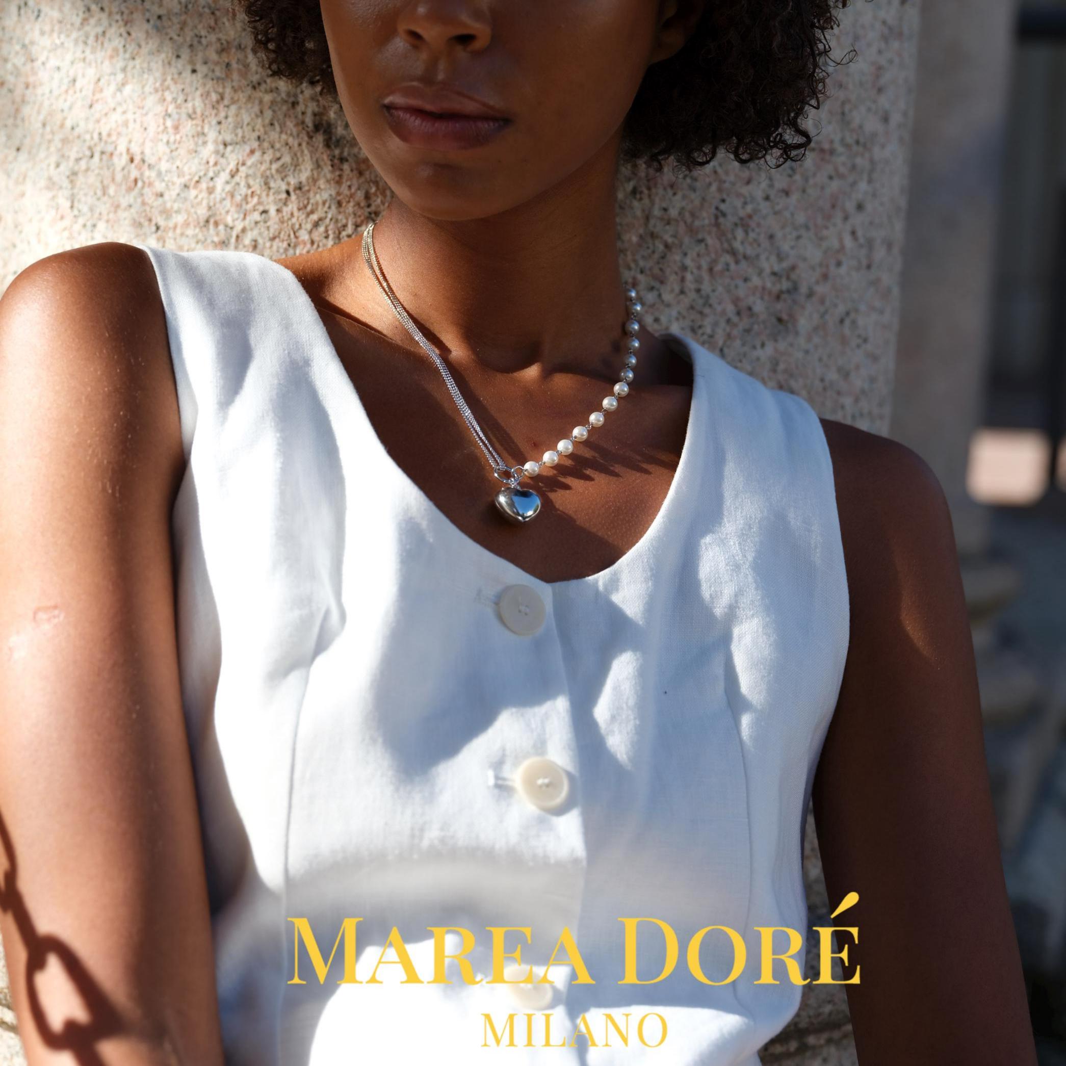 Heart Pendant Necklace · Half Pearl Half Gold Chain
