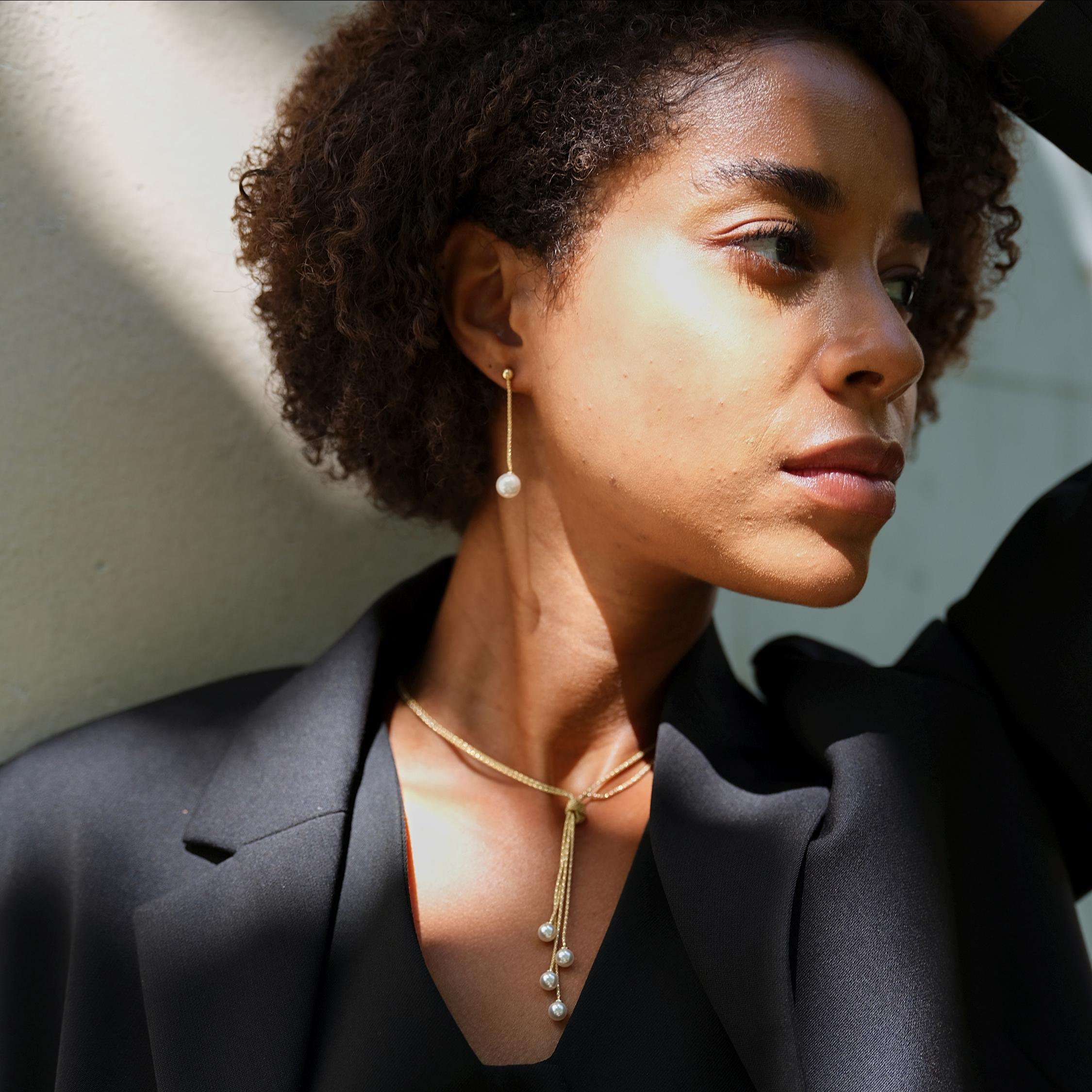 Italian Double Silver Necklace with Knot & Swarovski Pearls